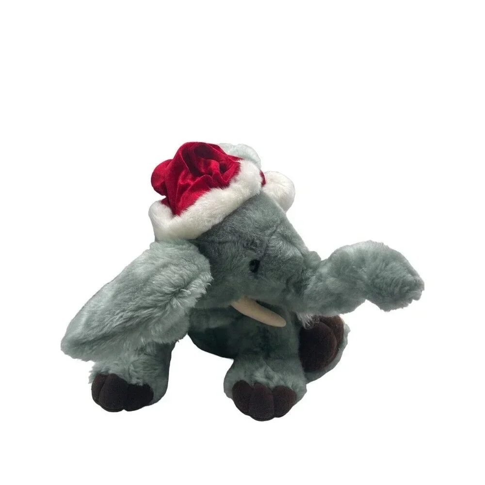 SKM ENTERPRISE ELEPHANT MERRY CHRISTMAS GRAY PLUSH STUFFED ANIMAL VINTAGE 15”